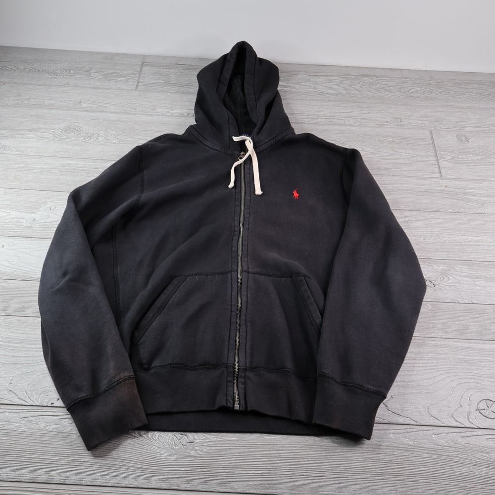 Polo Ralph Lauren Hoodie Men's Large Full Zip Distressed Faded Pony Logo Heavy